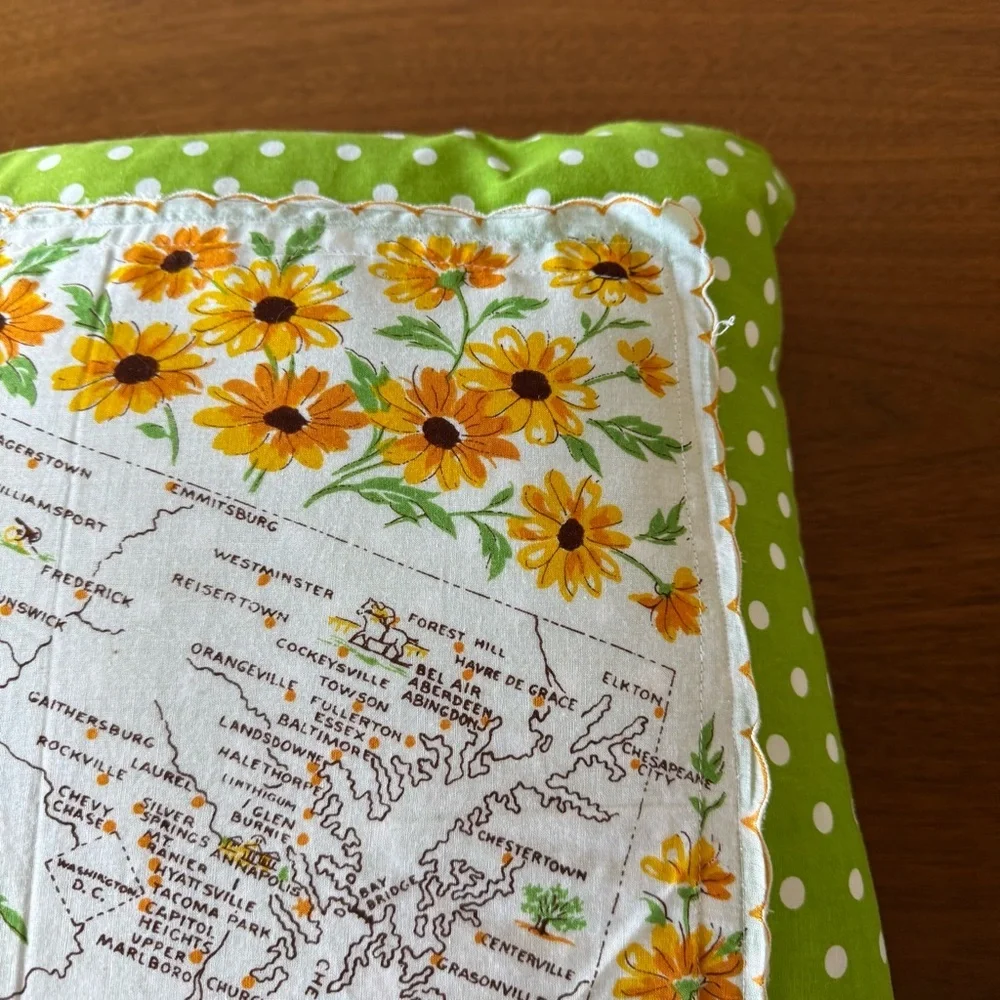 Vintage Maryland Handkerchief Pillow Shabby Chic Retro Country Cabin Decor